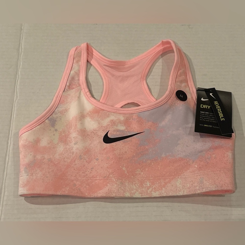 Nike Girls Sports Bra Pink Reversible Logo Dri-Fit Racerback Sz medium NEW
